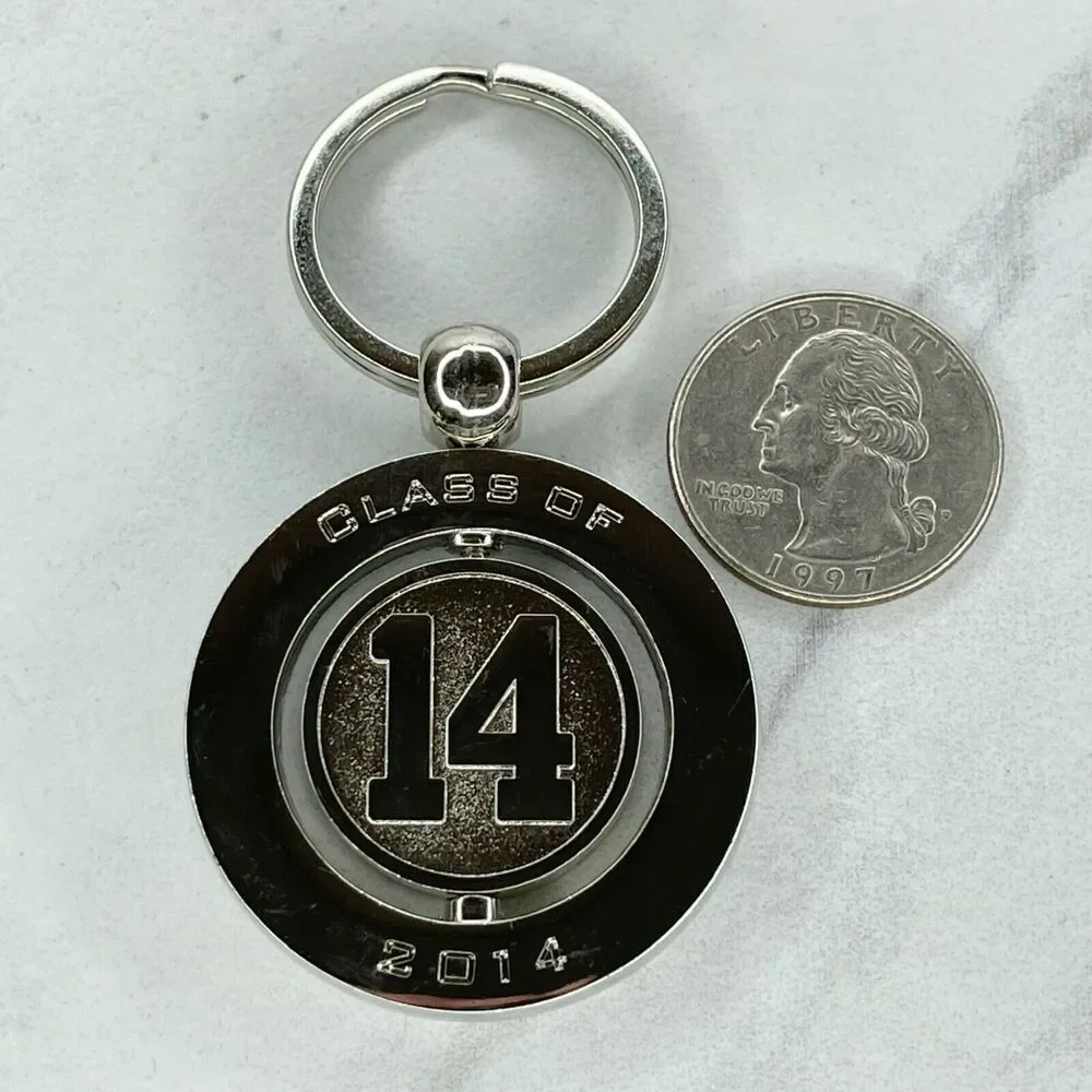 Silver Tone Class of 14 2014 Spinning Fidget Spinner Keychain Keyring